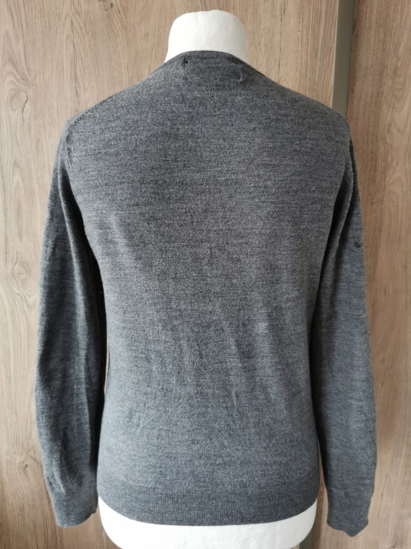 Linea wełniany cienki sweter szary / longsleeve Basic 100% wełna merin