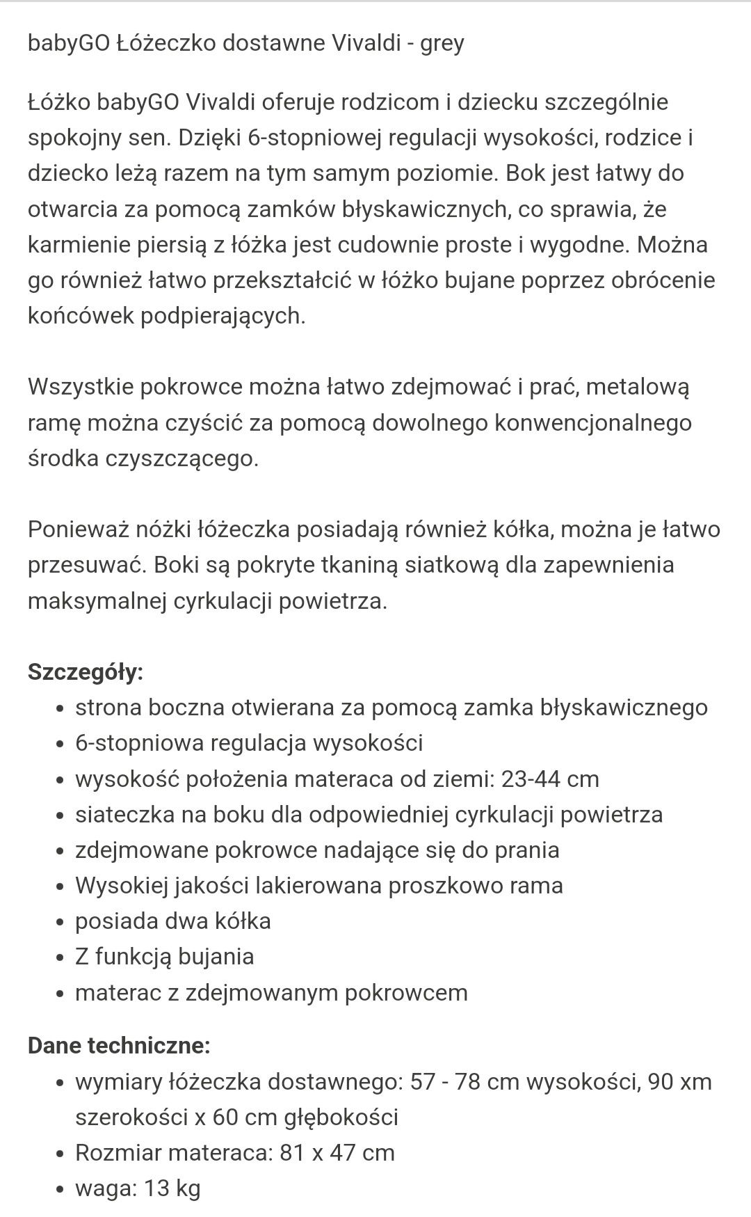 Łóżeczko dostawne babyGo