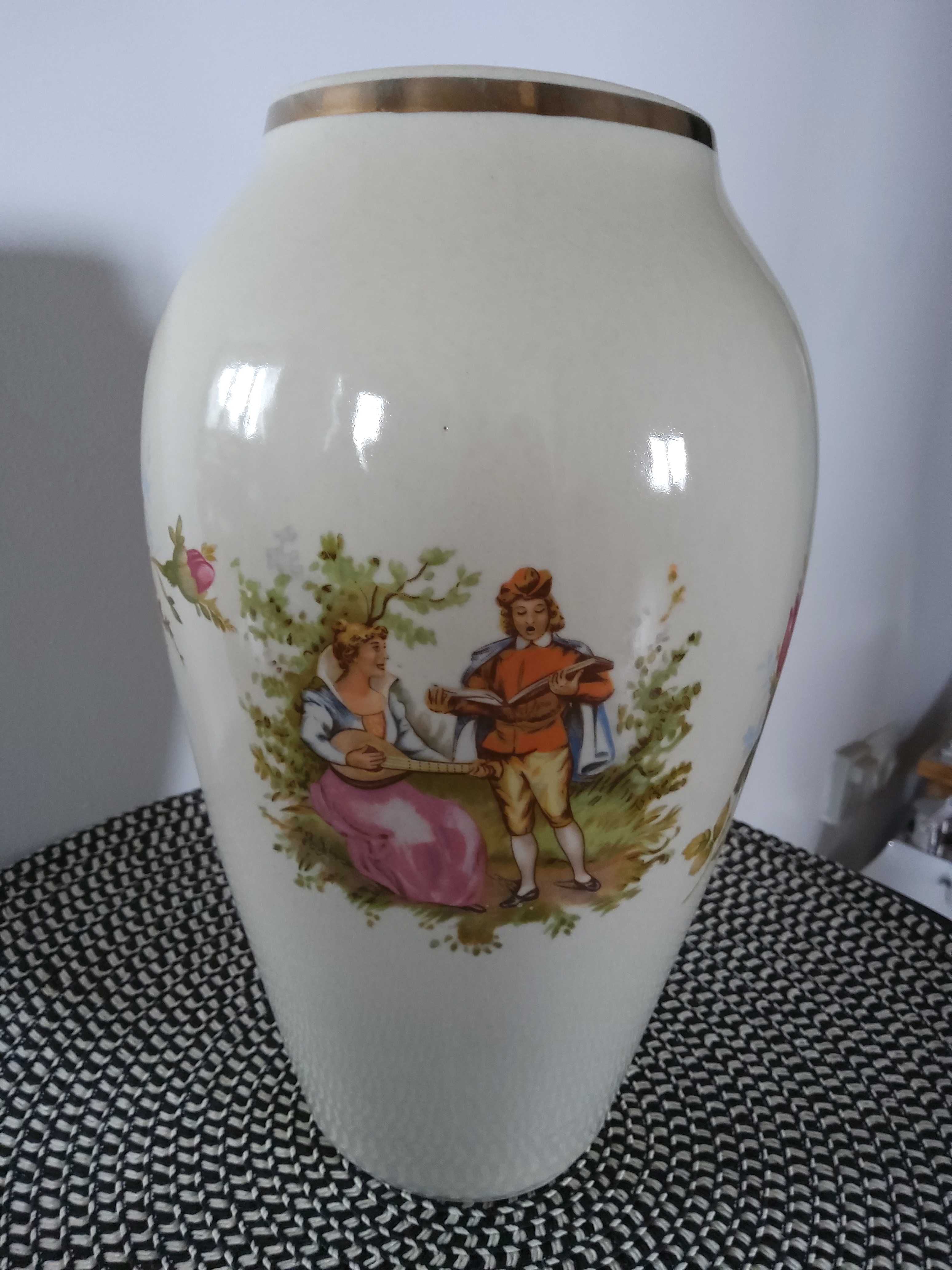 Wazon stara porcelana z Chodzieży  PRL  róże  scenki