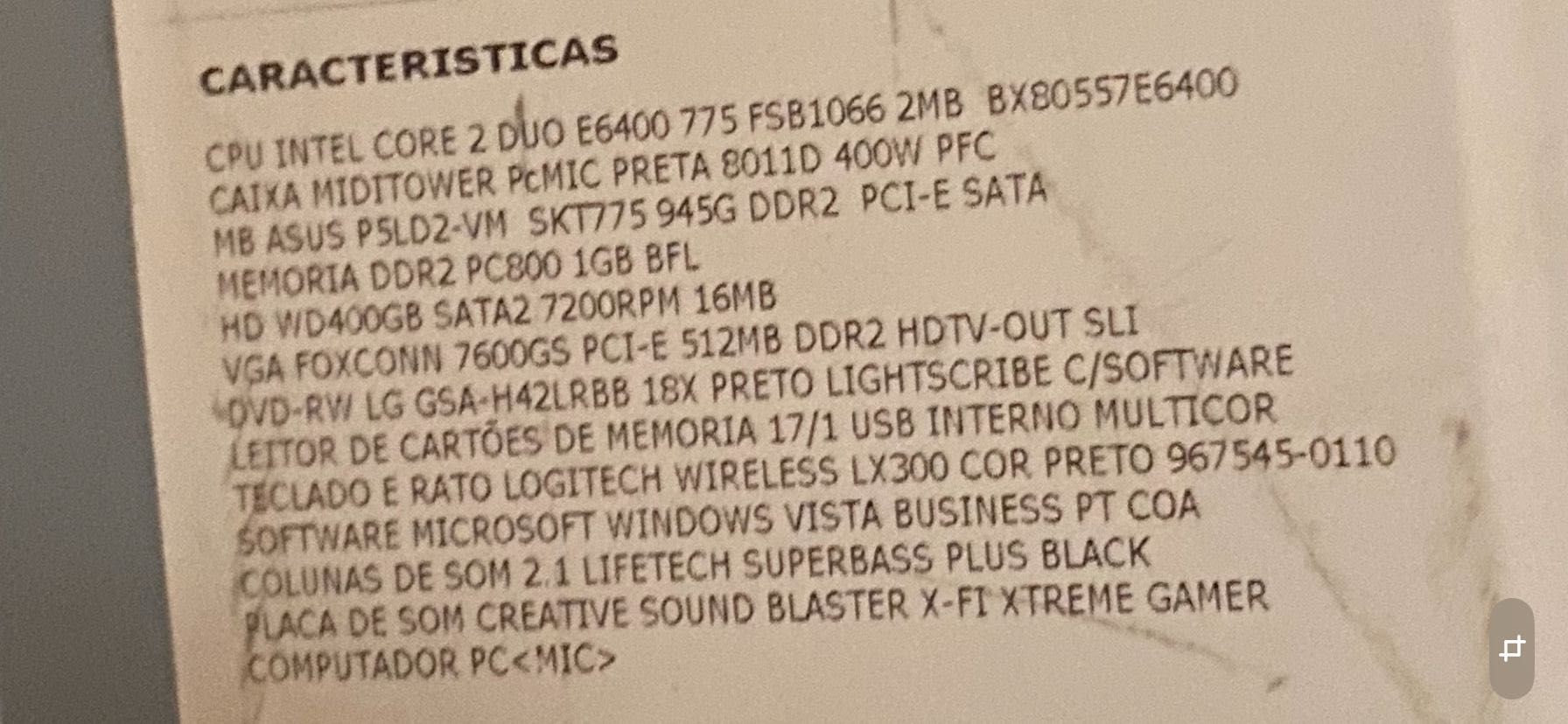 Computador desktop torre - Peças