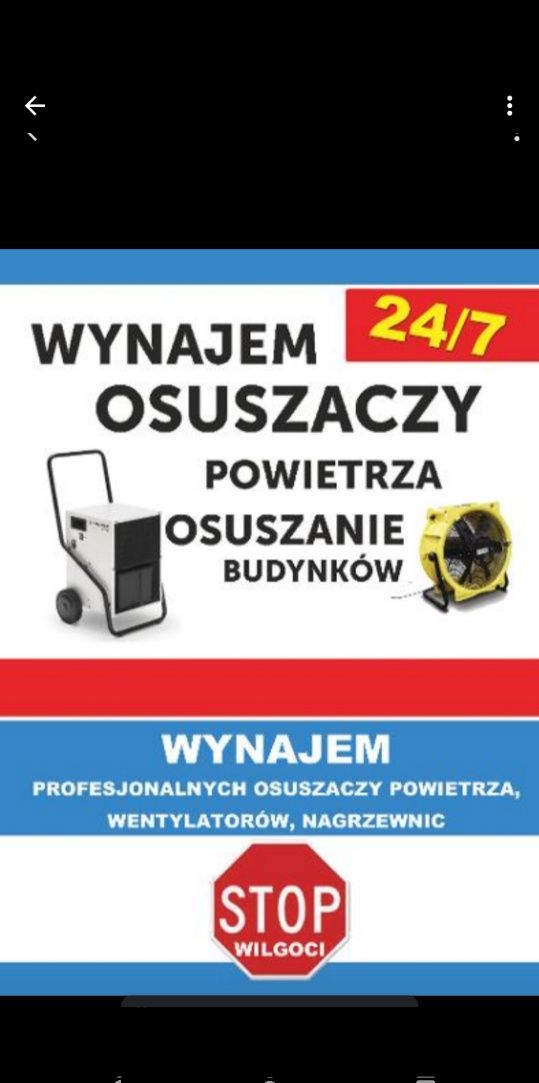Osuszacz powietrza wynajem pochłaniacz wilgoci osuszanie po zalaniu