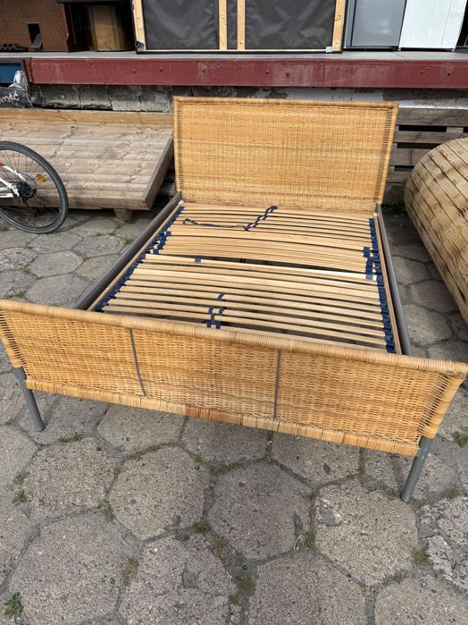 Stylowe łóżko ratanowe 140x200 cm + regulowany stelaż z Niemiec DOWÓZ