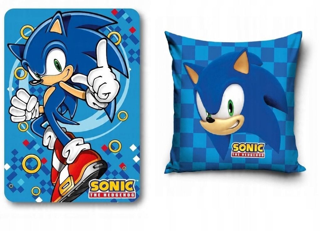 Koc 100x140 Polarowy + Poduszka 40x40 Jeż Sonic Jeżyk Sonik Kocyk