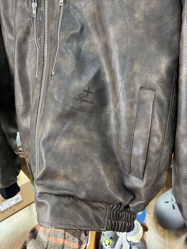 Бомбер Supreme x Stone Island Leather Jacket Brown
