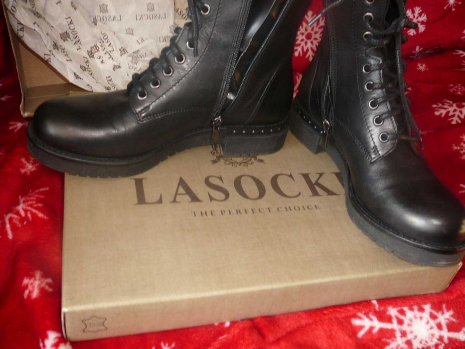 Trapery Lasocki skóra naturalna  czarne 37  wewn. 24,5 cm Nowe