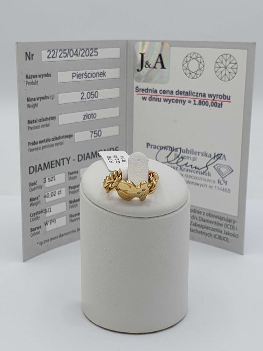 Złoty pierścionek Tous z diamentem P: 750/ G: 2,05/ CT: 0,02