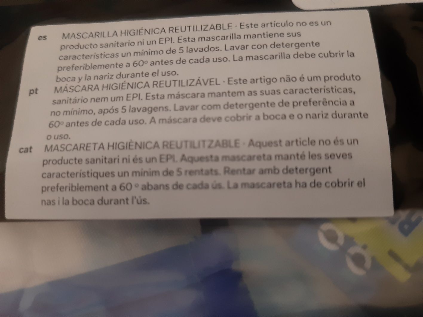 Máscaras reutilizável de criança