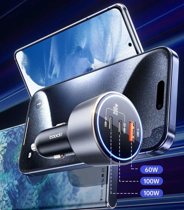 Автомобильное зарядное устройство Toocki SD-033-9 2C+1A 200W PD