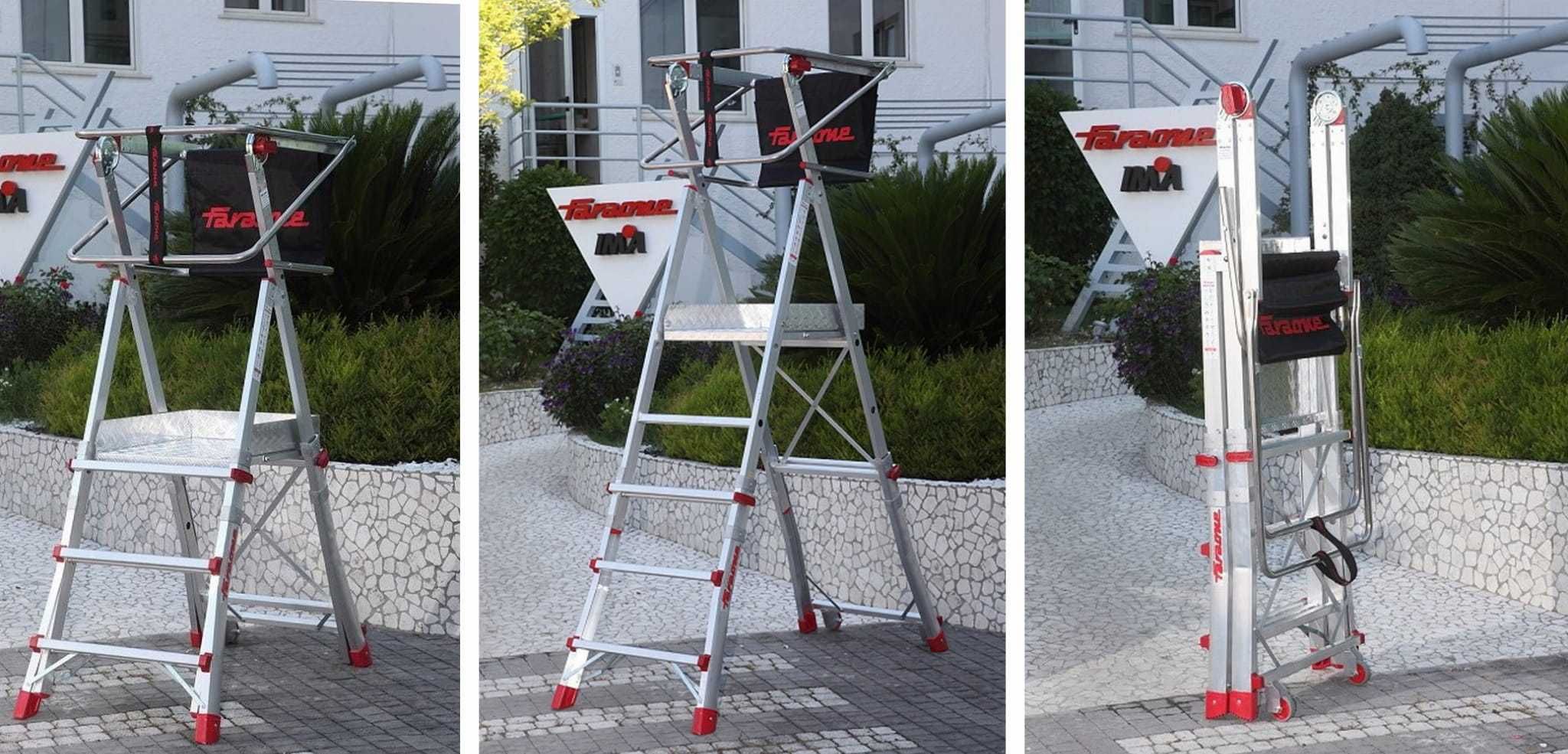 Teleskopowa Drabina Magazynowa jezdna Pls5, Podest ,Platforma