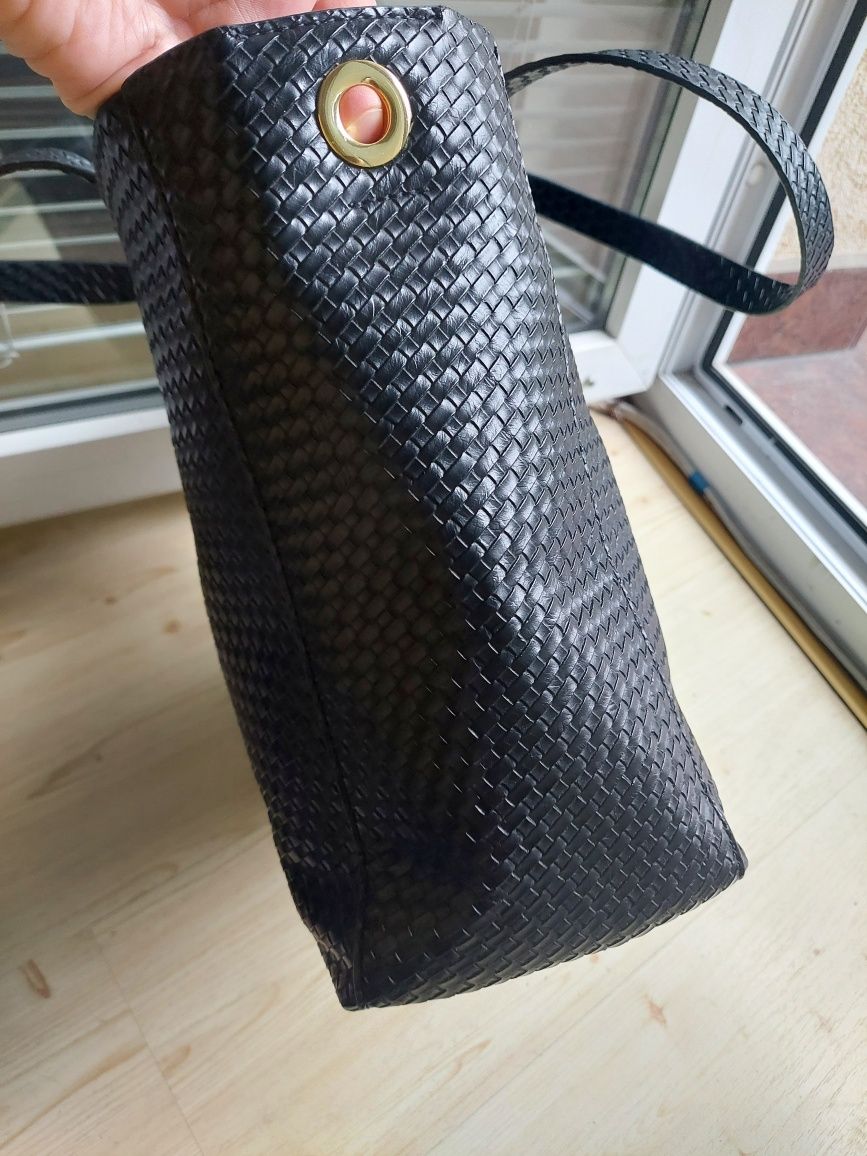 Shopper Ochnik skóra ekologiczna plecionka