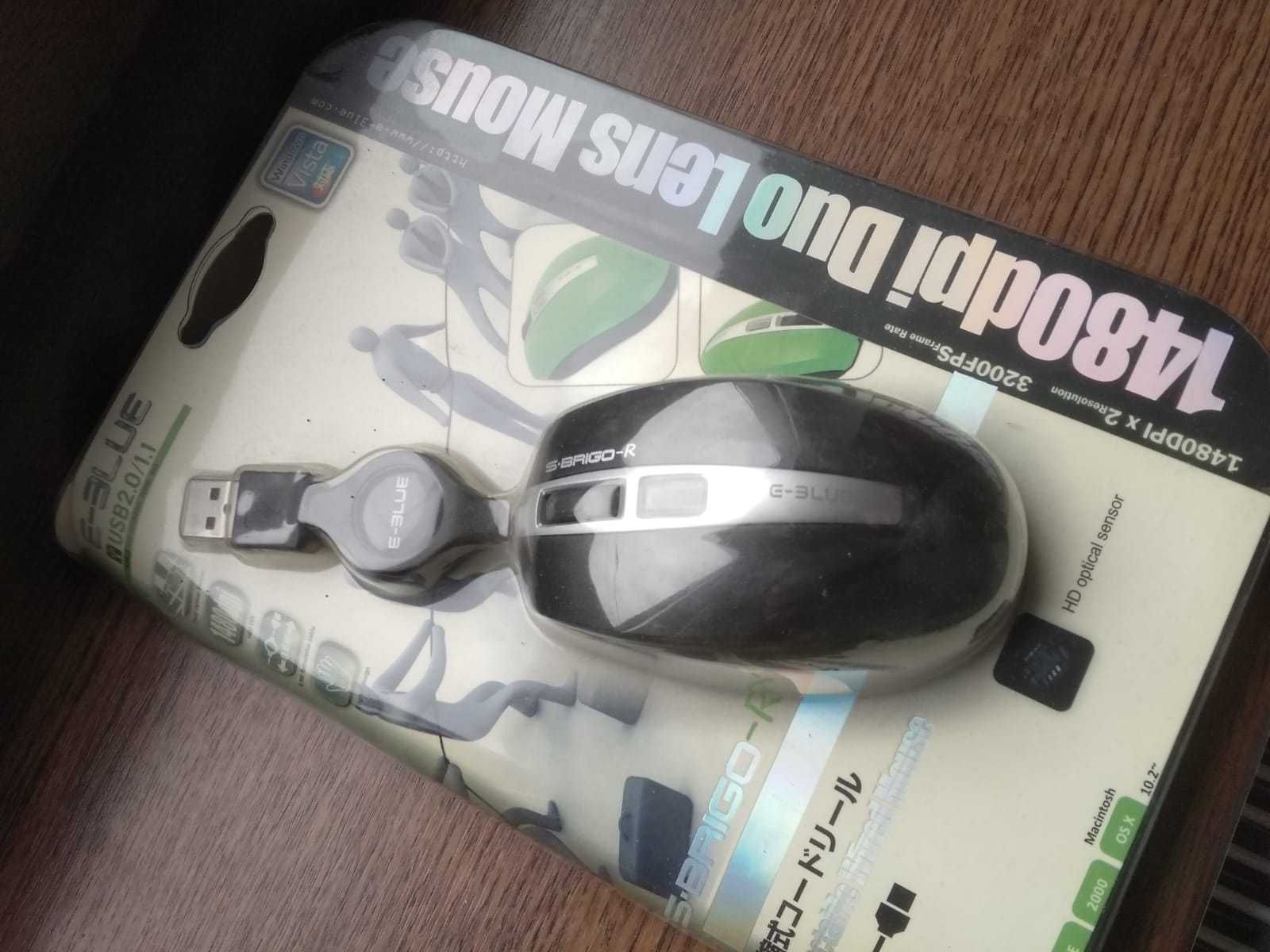 Mała myszka ze zwijanym kabelkiem laptop nowa e-blue s-bringo R