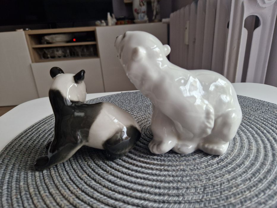 Figurki porcelanowe Łomonosow miś panda i niedźwiedź polarny Lomonosov