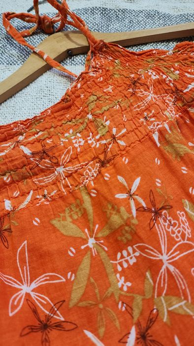 Bluzka tunika lekka pomarańczowa wiązana na szyi Plus Size