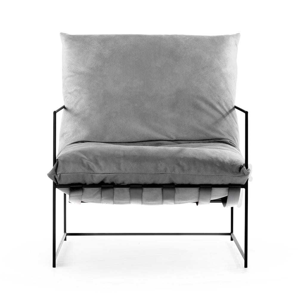 Minimalistyczny fotel tapicerowany styl loftowy jasny szary nogi metal