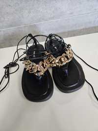 Nowe sandały z łańcuchem klapki rzymianki wiązane japonki rozm 40