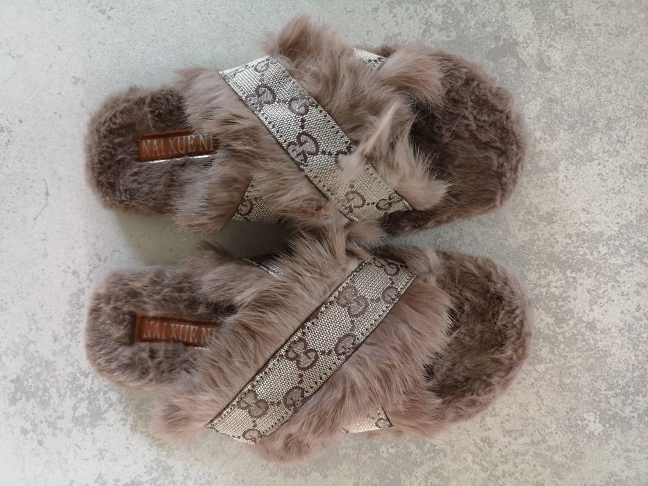 Kapcie futrzane klapki GG jak gucci logowane Rozmiar 37