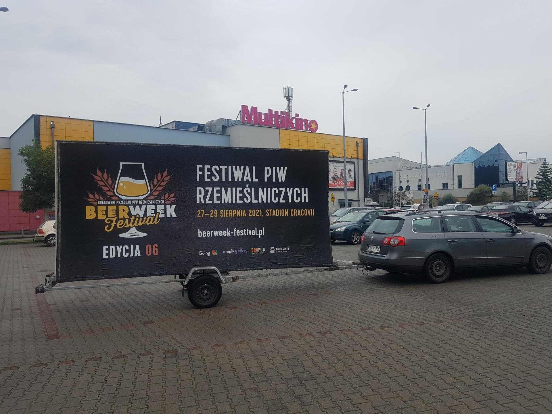 Przyczepa reklamowa, reklama mobilna Kraków Śląsk Warszawa