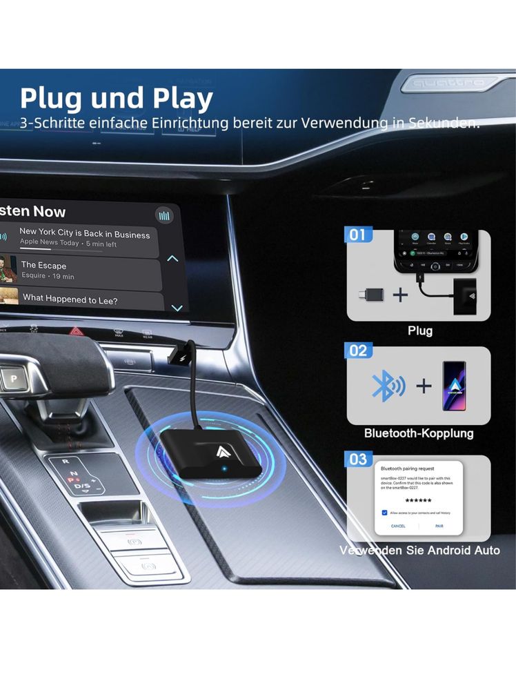 Bezprzewodowy adapter android auto carplay wifi bluetooth