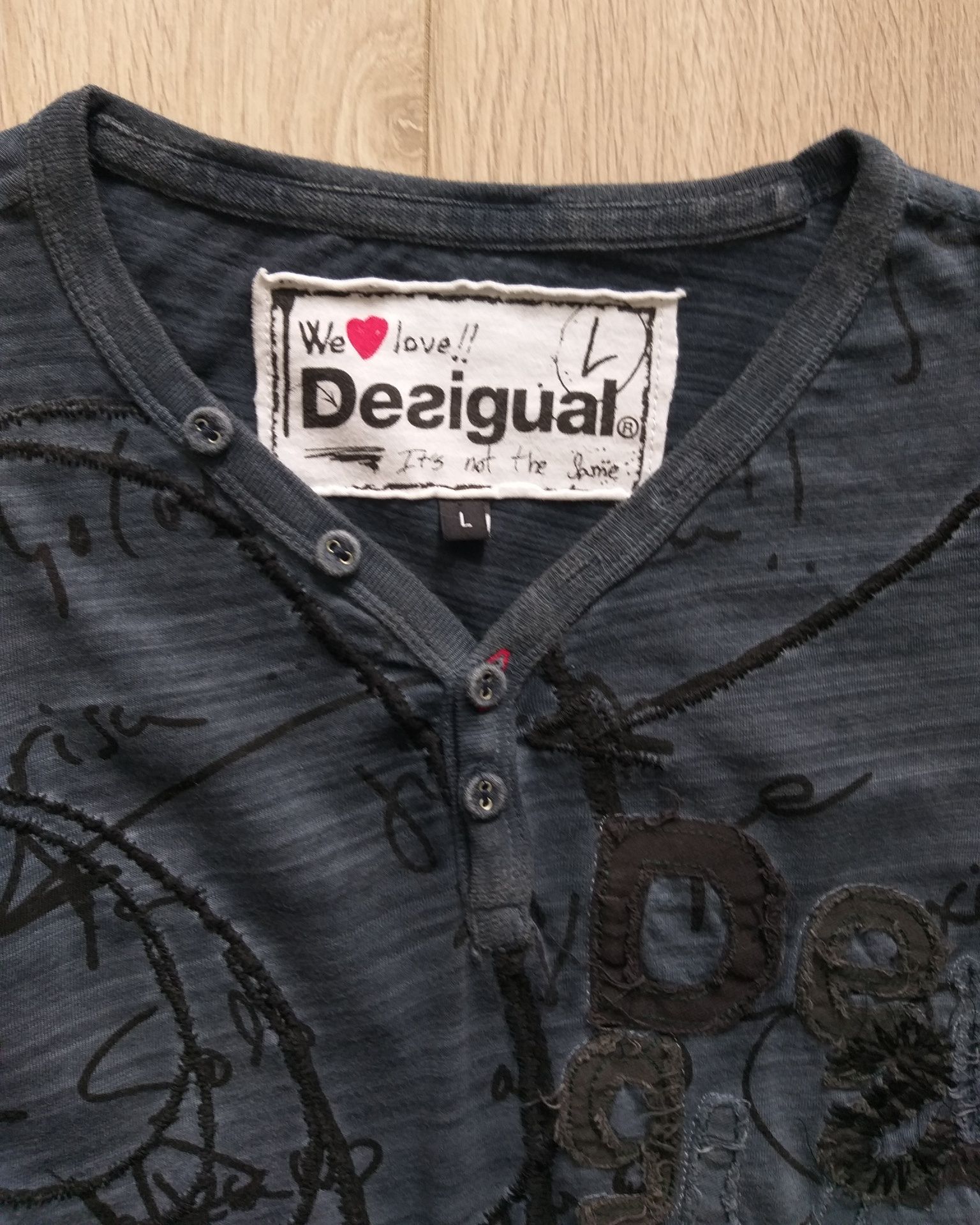 Лонгслів під вінтаж котоновий  Desigual принт аплікація