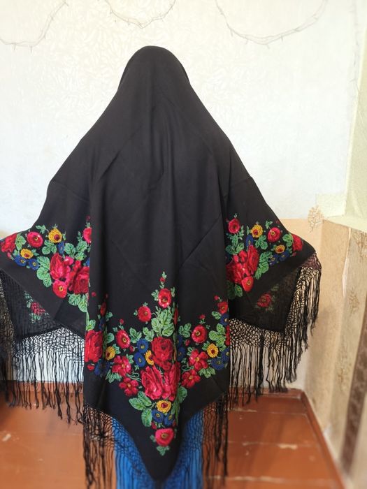 Вінтажна чорна хустка, український стиль, натуральна влвна