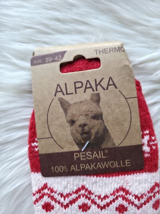 Alpakowe skarpety świąteczne wełniane czerwono białe 39-42