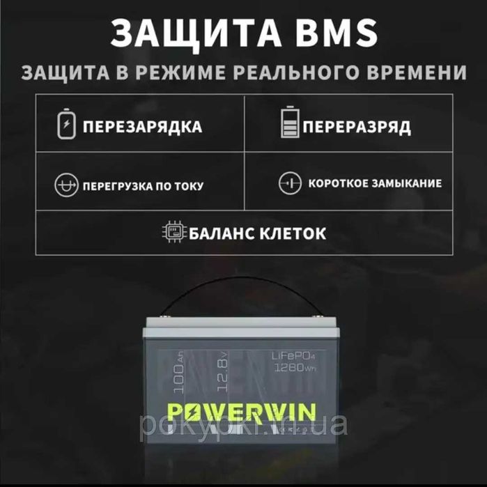 Акумулятор Powerwin BT100 12V, 100Ah, 1280Wh BMS, 4000+ циклів