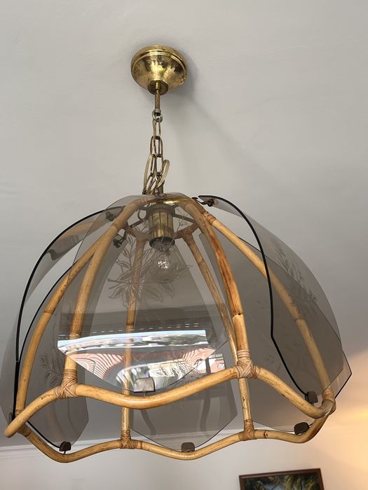 Candeeiro teto em bambu e vidro