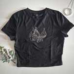 Czarny crop top z cekinami w motyla