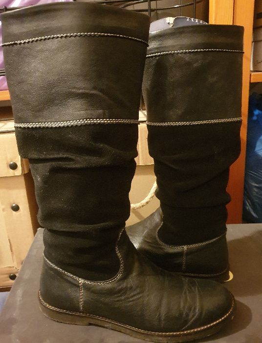 Kozaki RYŁKO śniegowce 37 emu skóra zamsz czarne