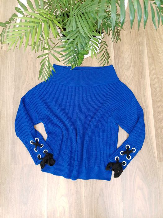 Kobaltowy sweterek Primark M-L ozdobne wiązania