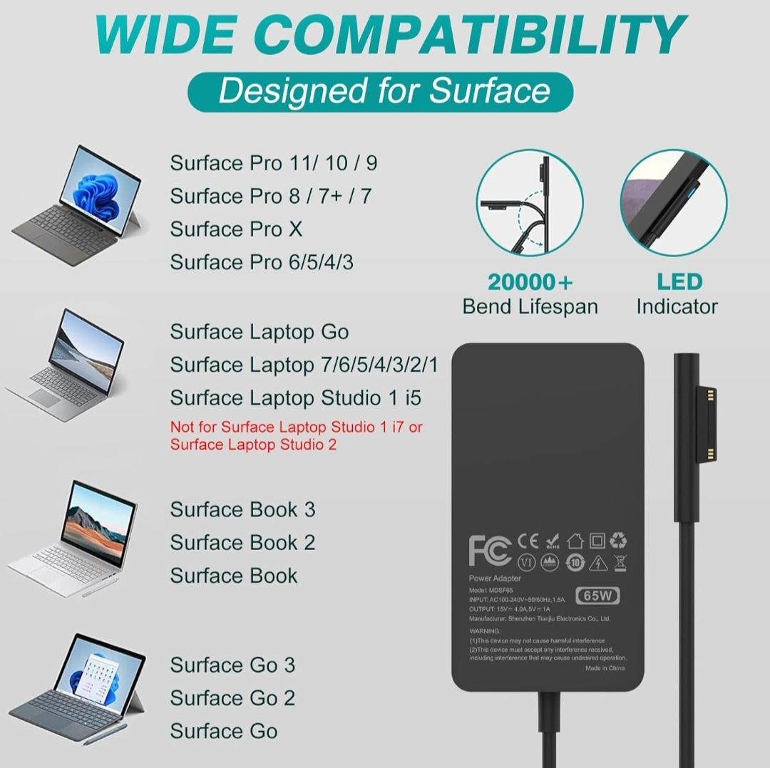 Wydajna ładowarka do laptopów Surface o mocy 65 W