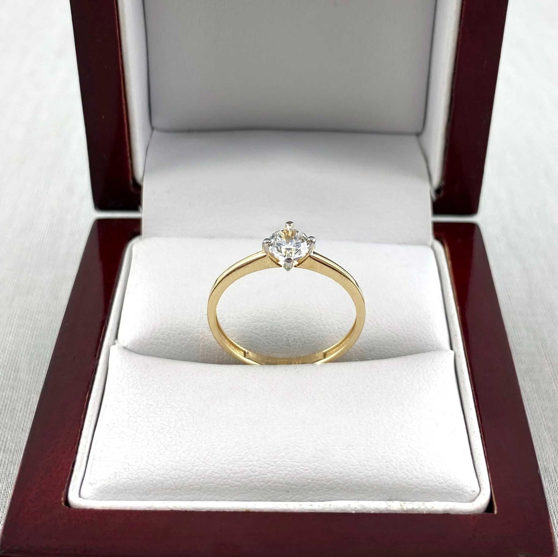 Uroczy ZŁOTY pierścionek z cyrkonią PR. 585 (14K) rozmiar 15