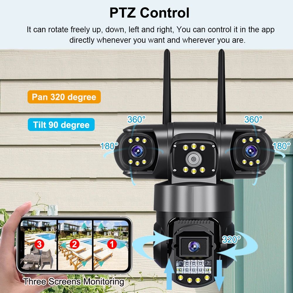 Kamera WiFi IP zewnętrzna 3 obiektywy 12 MP