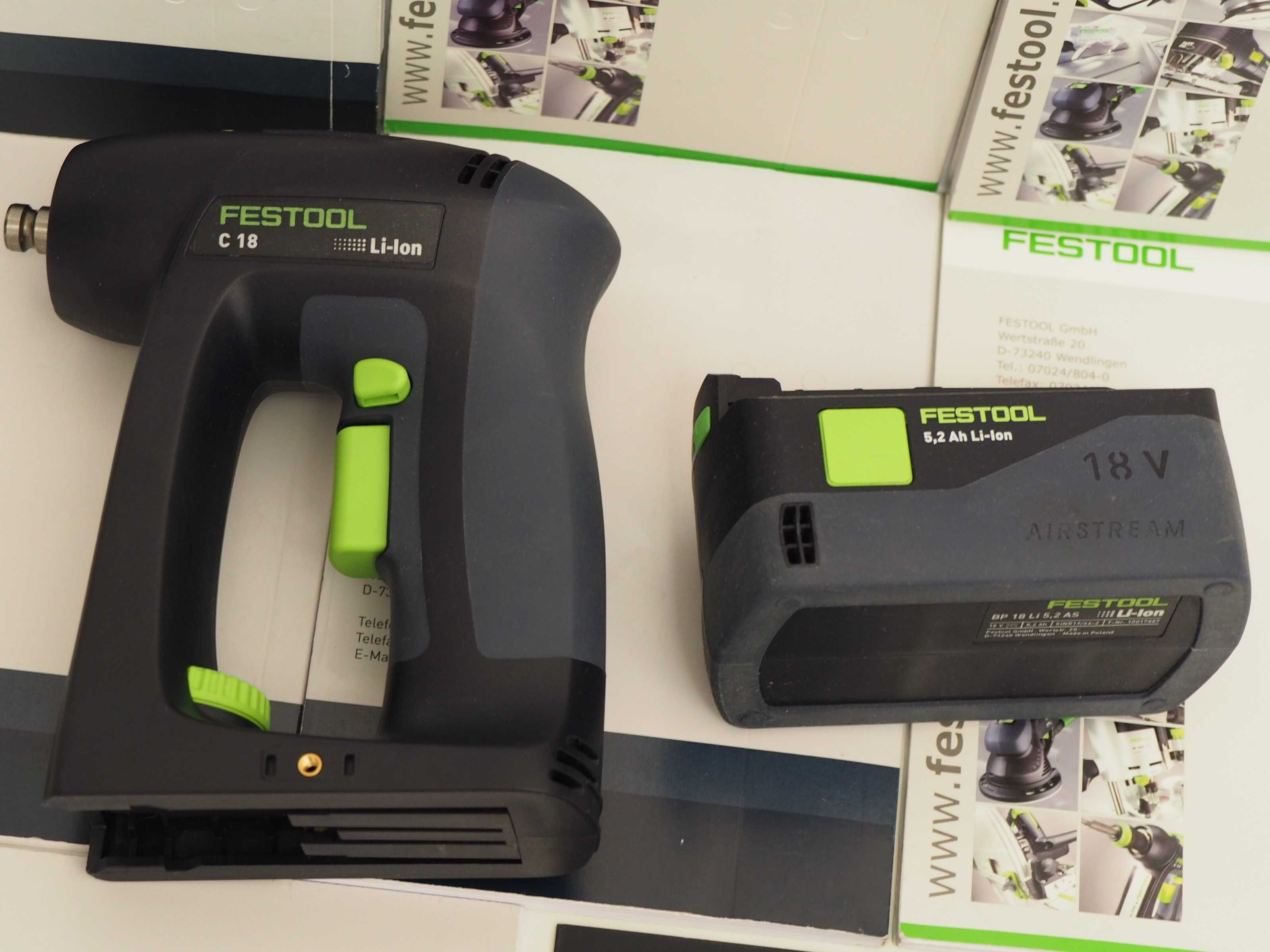 Wkrętarka bezszczotkowa FESTOOL C 18 + bateria 18v 5,2Ah aku +bity