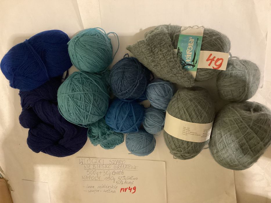 Włóczka szaro-niebiesko-szafirowa Wełna oraz Anilana