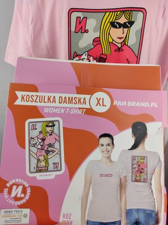 NOWA Damska różowa koszulka T-shirt Pan Brand Dama Pink rozmiar XL