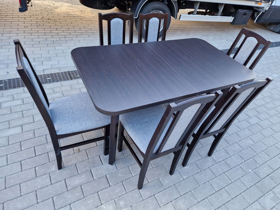 Nowe: Stół 80x140/180 + 6 krzeseł,  wenge + szary, dostawa cała POLSKA