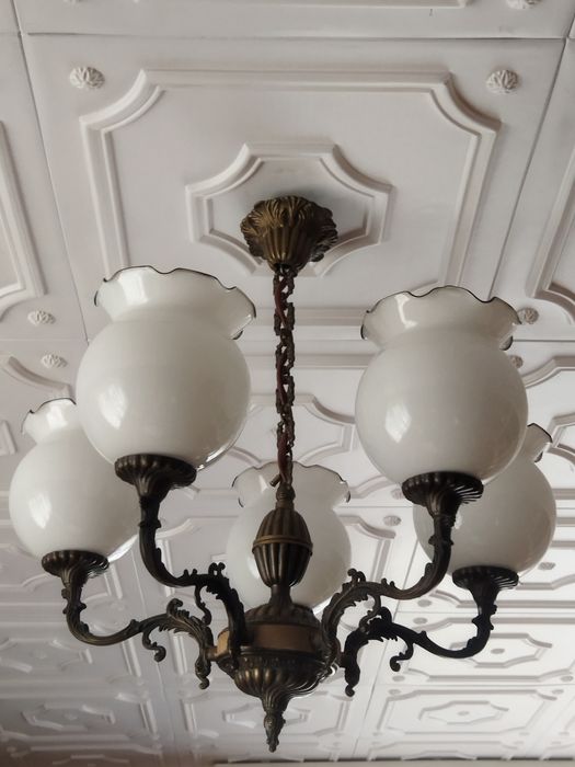 Lampa sufitowa żyrandol 5 żarówek mosiężny stary stylowy