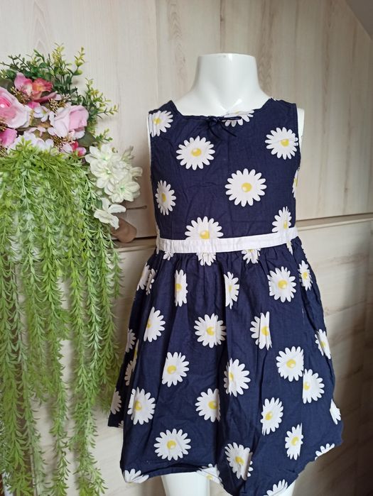 Sg Bawełniana sukienka 116 H&M letnia sukienka w stokrotki 116