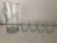 Zestaw dzbanek wysoki 4 szklanki grawer szkło szklanka