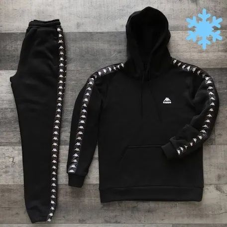 Зима флис теплый мужской детский спортивный костюм чёрный