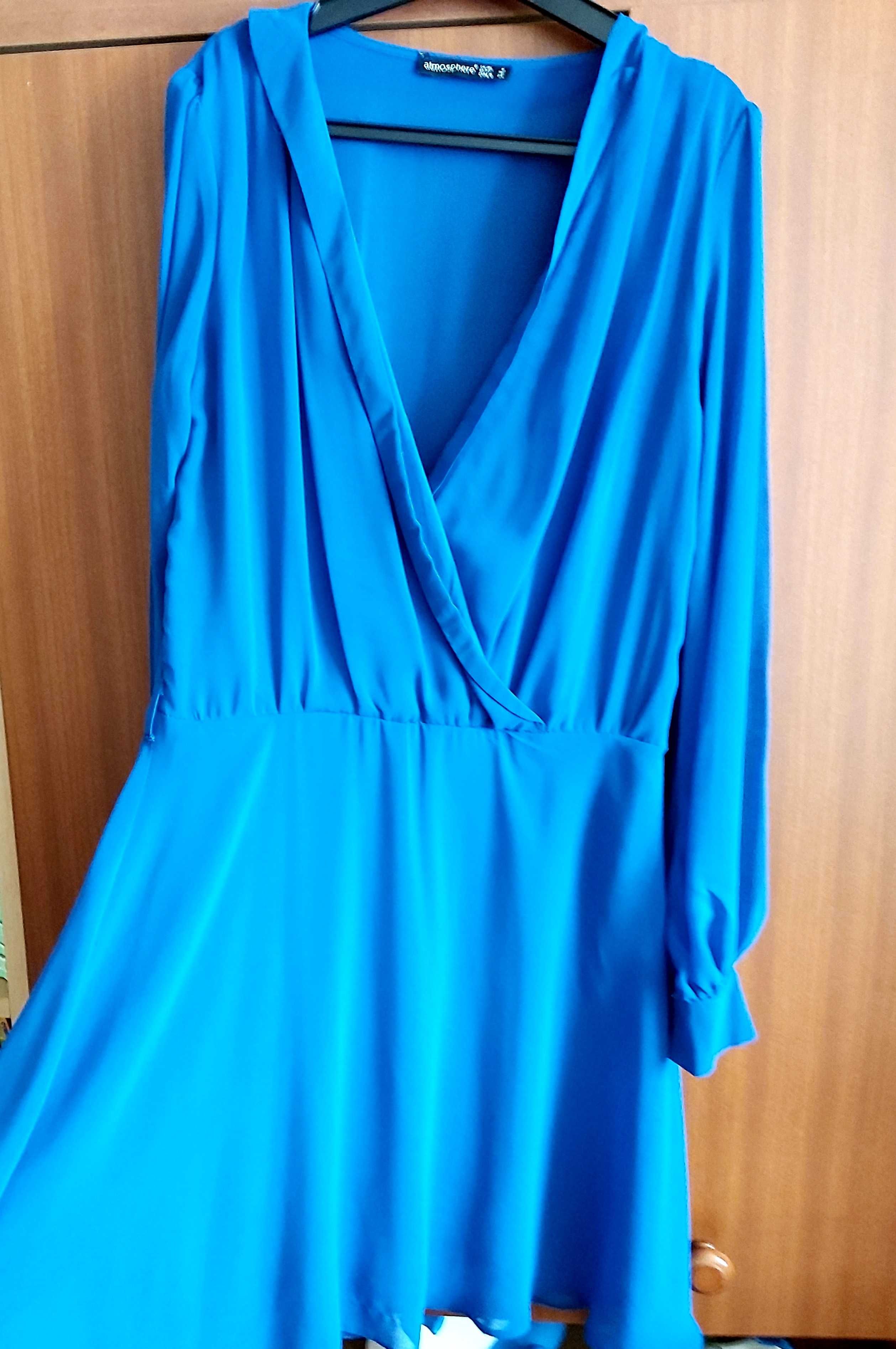 Chabrową niebieska sukienka z długim rękawem Atmosphere roz S/M