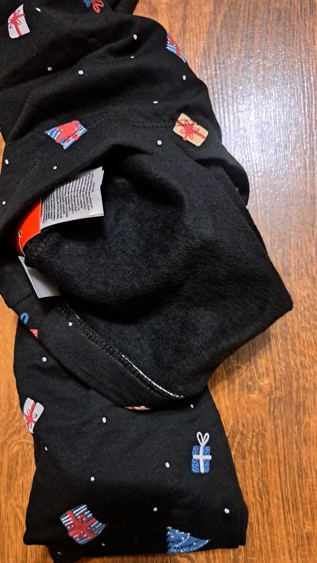 Legginsy ocieplane dziewczynki świąteczne choinka prezenty nowe 134