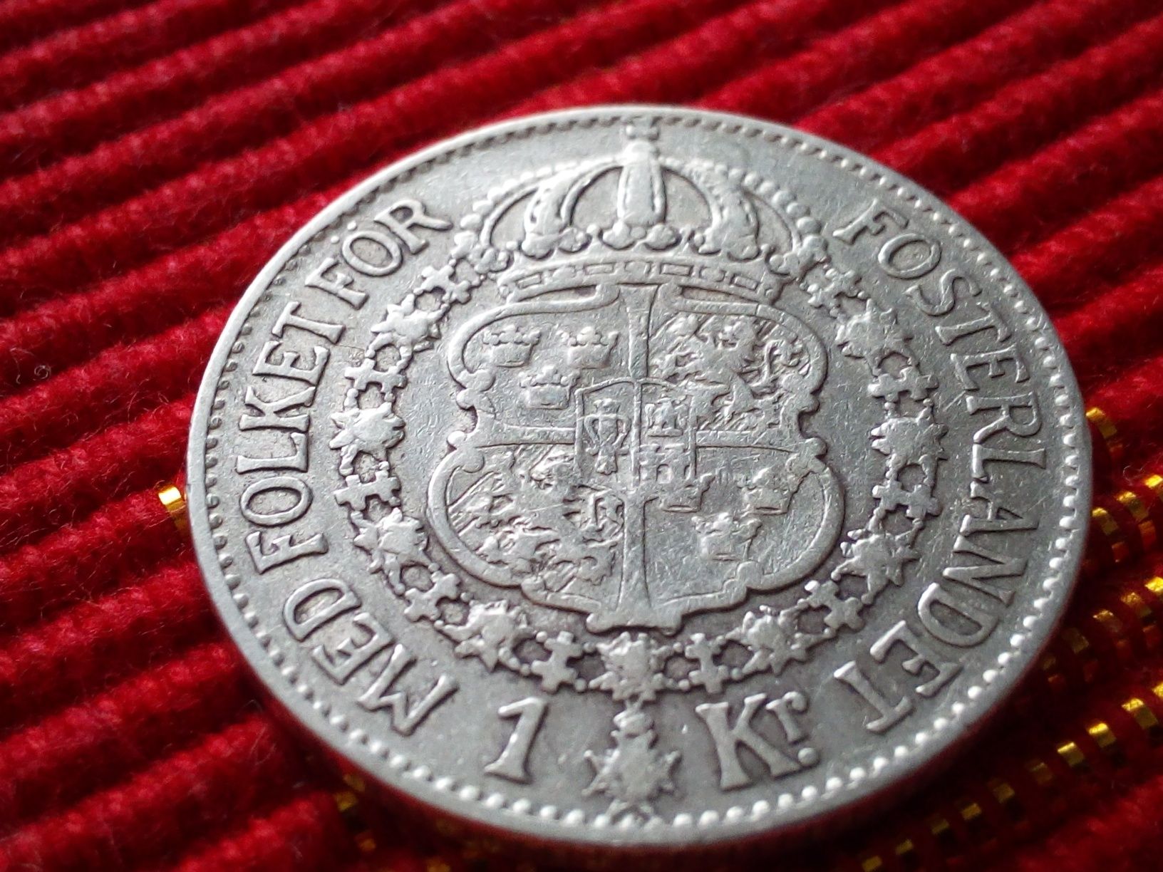 1 korona 1931 G. Szwecja SVERIGE Gustaf V * moneta srebrna Ag .800