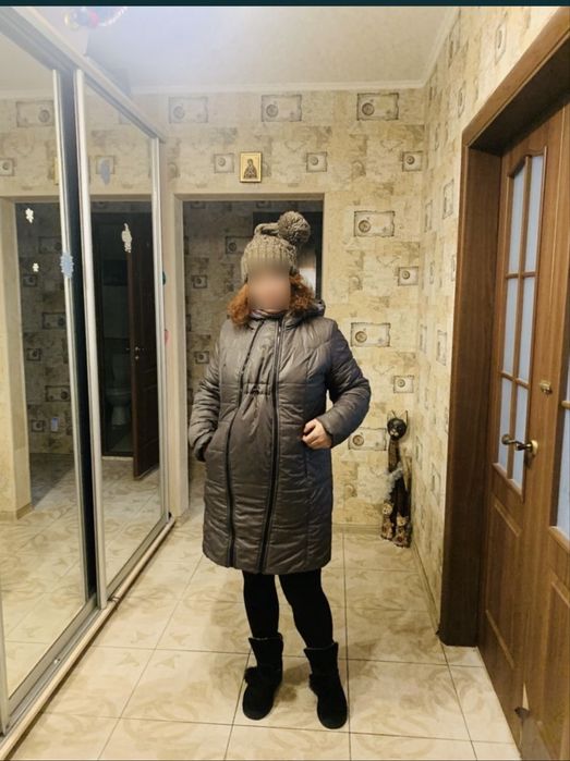 Пальто пуховик для вагітних зі вставкою для животика