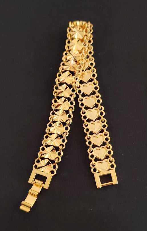 Pulseira / bracelete Corações Prata Esterlina 925 e banhada a Ouro 24K