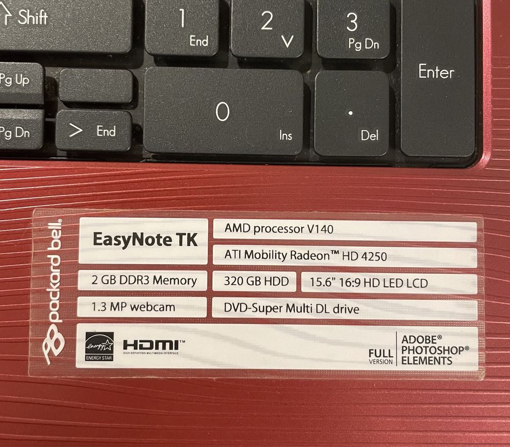 Laptop Pacard Bell EasyNote TK - uszkodzony