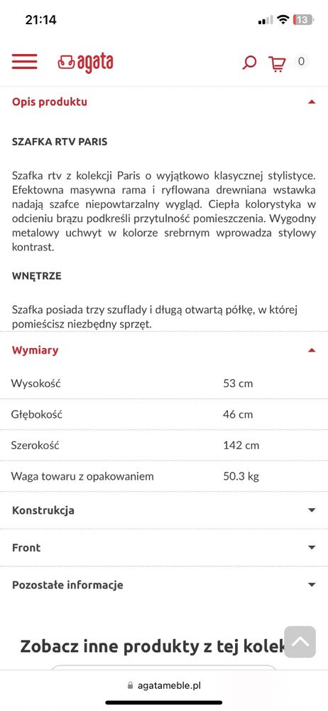 ZESTAW!! Szafka RTV i Półka wisząca panel RTV -Agata Meble!