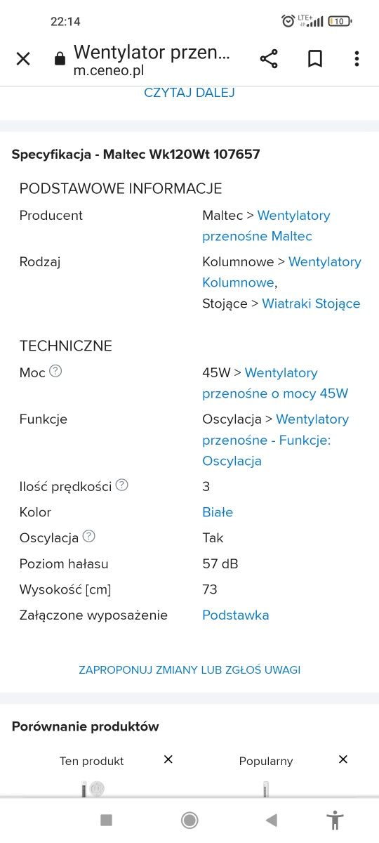 Wentylator kolumnowy
Maltec Wk120Wt 107657