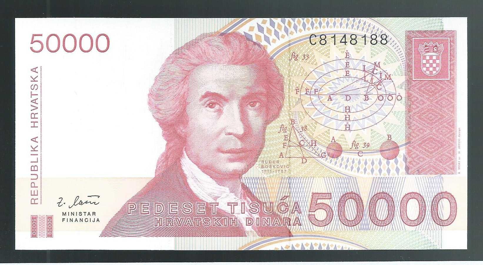 Banknot Chorwacja 50000 dinar 1993 - stan UNC